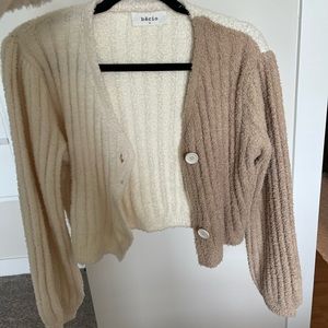 Knitted V Neck Cardigan Brown + Cream